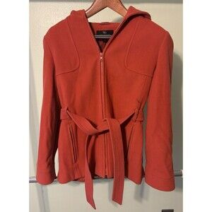 Collection by Gallery Women's Medium Wool Blend Hooded Full Zip‎ Orange Jacket